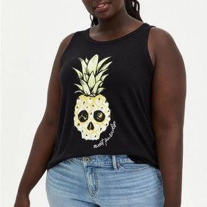 Torrid Classic Fit Scoop Neck Tank - Sweet Paradise Pineapple Skull Black